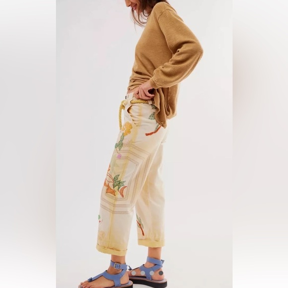 Free People Electric Sands Embroidered Pants We The Free Floral Stitching Rope - Picture 5 of 8